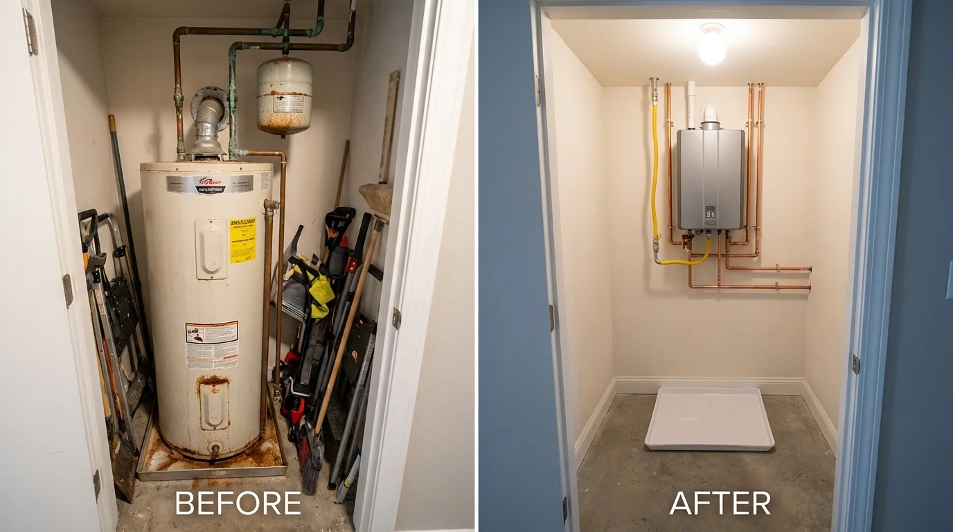 Tank water heater versus wall-mounted tankless unit comparison for Newman, CA homeowners