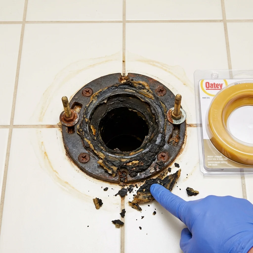 Failed wax ring showing water seepage at the base of a toilet in a Newman, CA home
