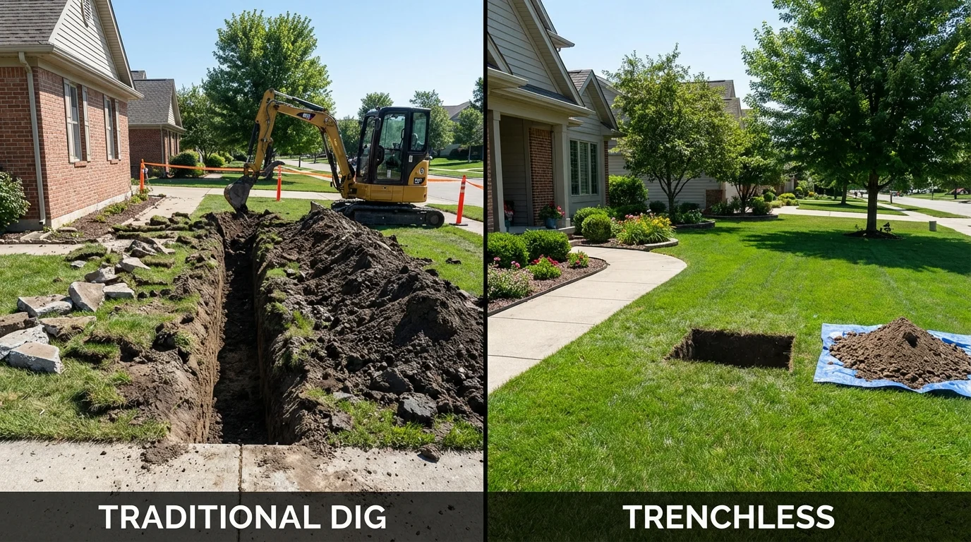 Trenchless sewer repair with minimal yard damage versus traditional excavation in Newman, CA